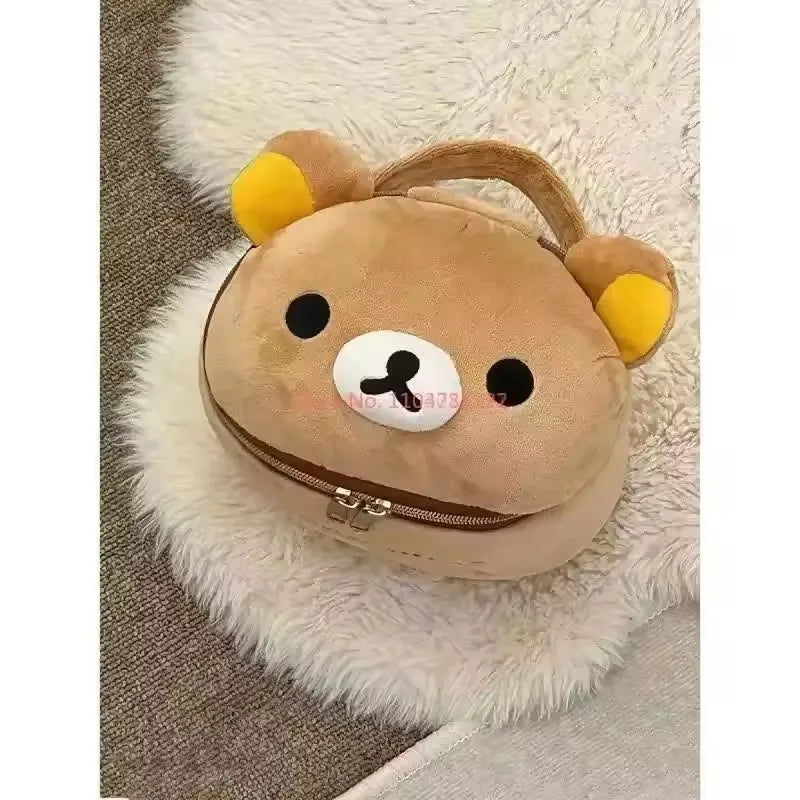 New Cute Rilakkuma Bear Girl Plush Elliptical Stereoscopic Makeup Bag Portable Storage Bag Cute Cartoon Easy Bear Storage W