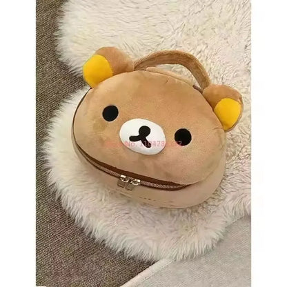 New Cute Rilakkuma Bear Girl Plush Elliptical Stereoscopic Makeup Bag Portable Storage Bag Cute Cartoon Easy Bear Storage W