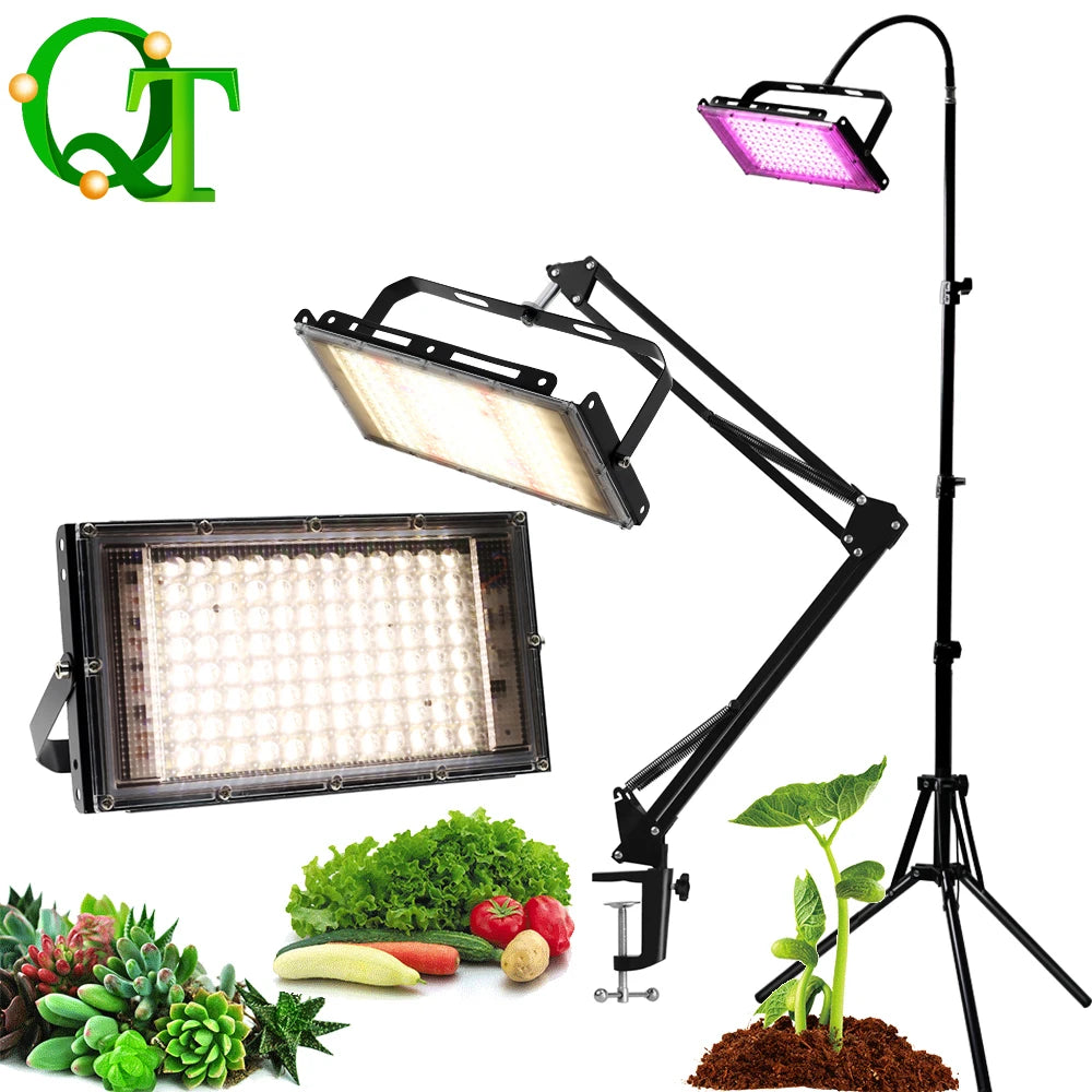 50W/100W Full Spectrum LED Plant Light Floor Bracket 220V Suitable For Courtyard Hydroponic Greenhouse Seedling Lighting