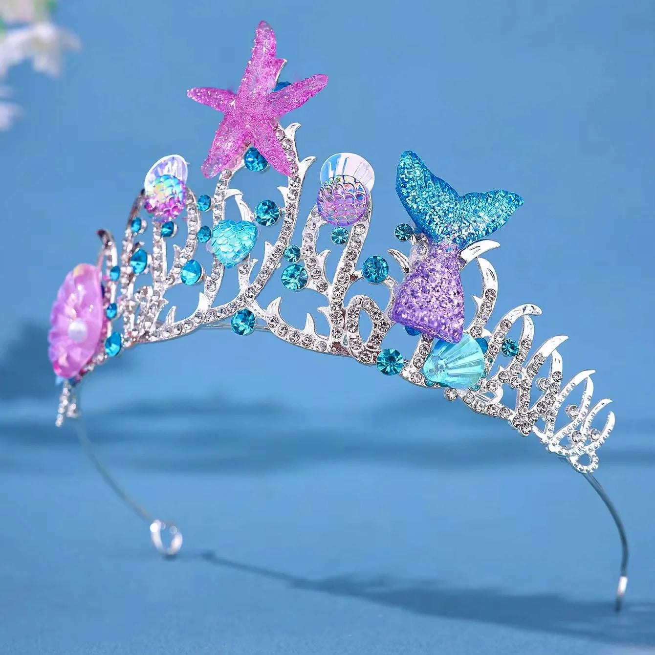 Mermaid Fish Crowns, Ocean Style Costume, Seashell Starfish Hair Accessories for Women Girls, Princess Birthday Party Tiaras