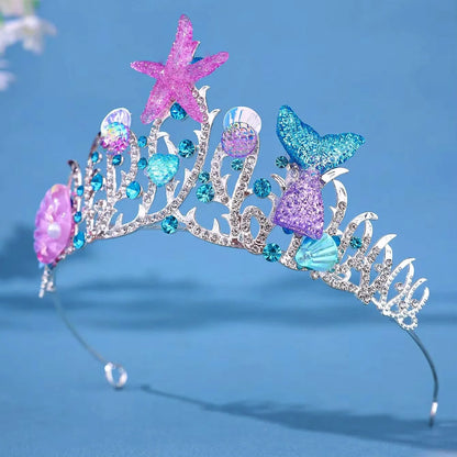 Mermaid Fish Crowns, Ocean Style Costume, Seashell Starfish Hair Accessories for Women Girls, Princess Birthday Party Tiaras