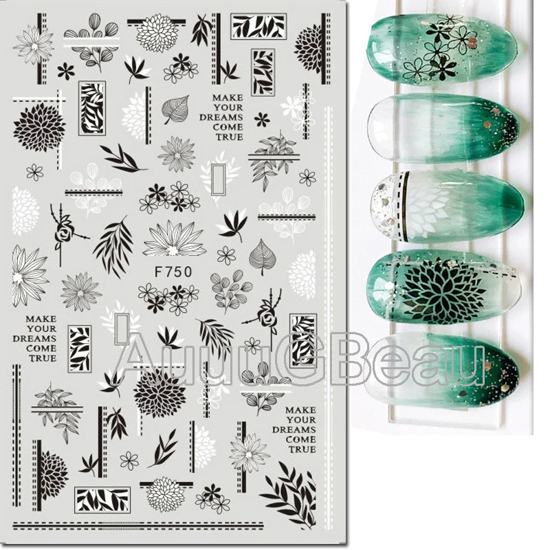 3d Nail Art Decals Tropical Palm Leaves Flowers Laces Faces Adhesive Sliders Nail Stickers Decoration For Nail Manicure