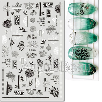 3d Nail Art Decals Tropical Palm Leaves Flowers Laces Faces Adhesive Sliders Nail Stickers Decoration For Nail Manicure