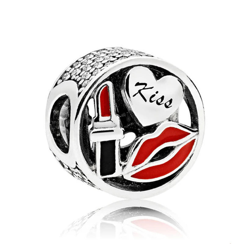 Pink Bead Bag Perfume Lipstick high heels Pendant fit Original Bracelet Accessories DIY Jewelry Women 925Silver Gift Trunk Charm