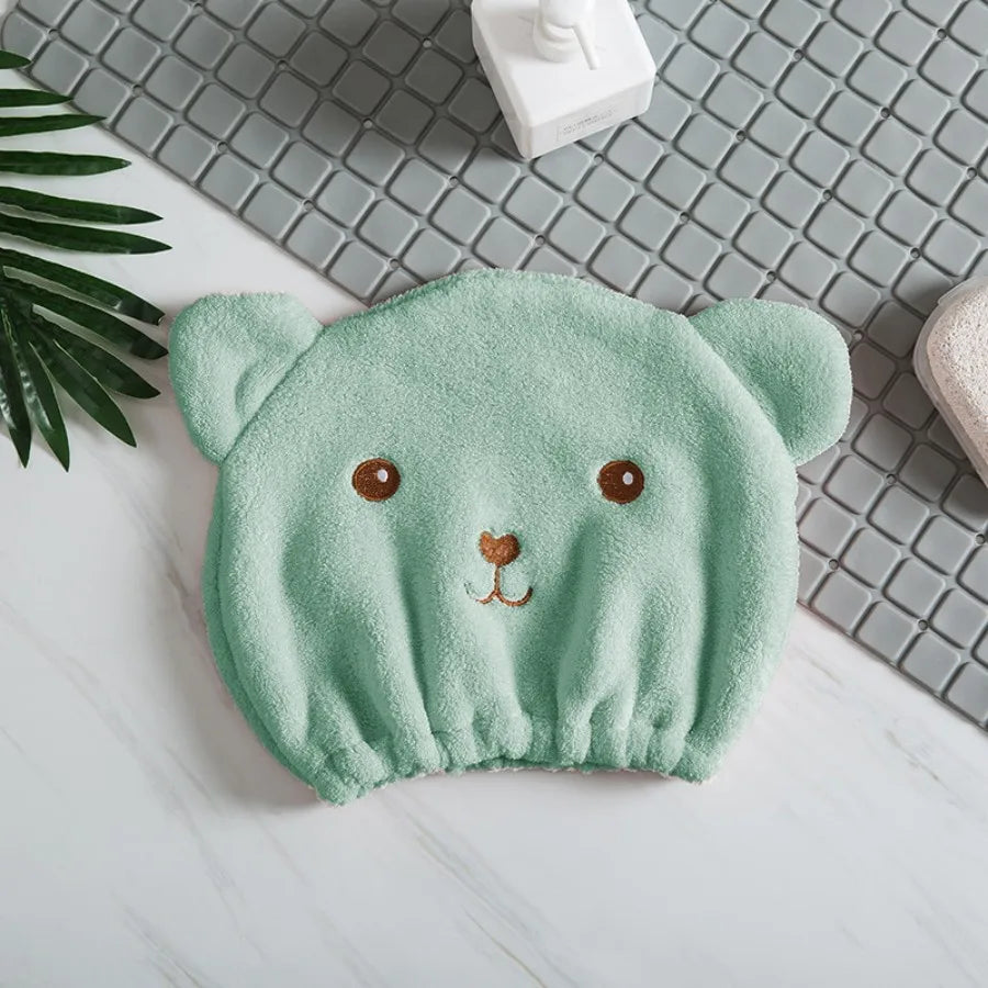 1pc Hair Drying Cap, Soft Absorbent Wrapped Cartoon Bear Design, Reusable Bathroom Essential for Women & Girls