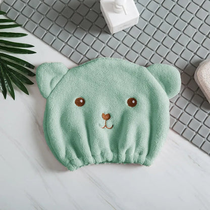 1pc Hair Drying Cap, Soft Absorbent Wrapped Cartoon Bear Design, Reusable Bathroom Essential for Women & Girls