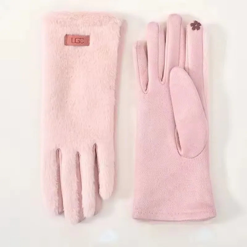 Korean Elegant Suede Gloves for Women Faux Mink Fur Warm and Skin Friendly Touch Screen Gloves Sweet and Soft Commuting Gloves