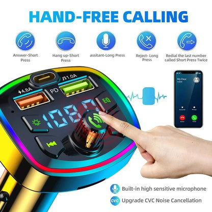 Car MP3 Player Bluetooth 5.0 FM Transmitter Handsfree Car Radio Modulator with Built-in Mic USB Quick Charge Adapter for Car