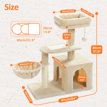 Cat tree, Cat Tower for Indoor Cats, 2 Styles Cat Activity Tree with Cat Scratching Posts, Big Hammock and Removable Top Perch Grey