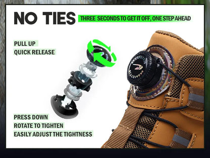 Rotating Button Work Shoes for Men Anti Puncture Work Sneakers Waterproof Work Safety Shoes Non Slip Steel Toe Tactical Boots