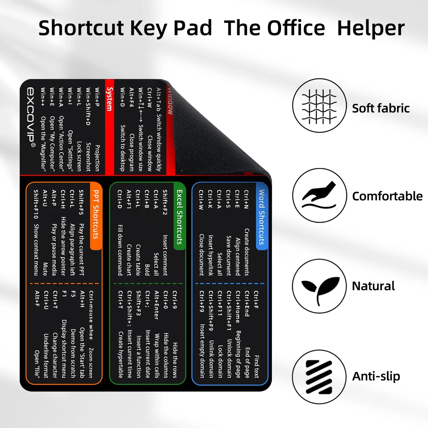 EXCO Shortcuts Mouse Pad Small Office Software Excel Mousepad Smooth Cloth with Non-Slip Rubber Base for Home Computer Laptop