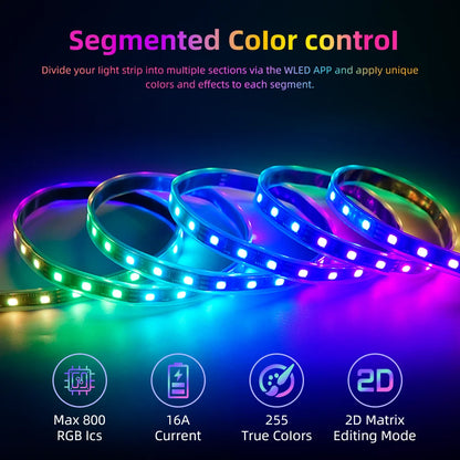 DOMRAEM ESP32 USB-C WLED Digital LED controller RGB IC DIY APP 16A fuse Works with HA/MQTT/Alex WS2811/12/12B/14/05 Sk6812 Strip