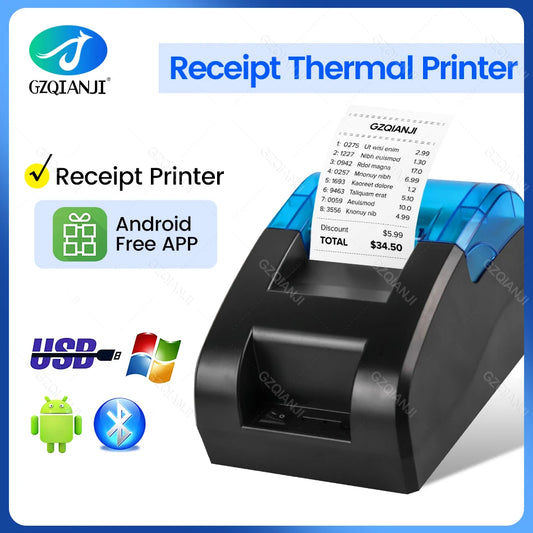 58MM Desktop POS Cashier Printer USB Bluetooth Thermal Receipt Printer Restaurant Sales Kitchen Bill Printing for Mobile Windows