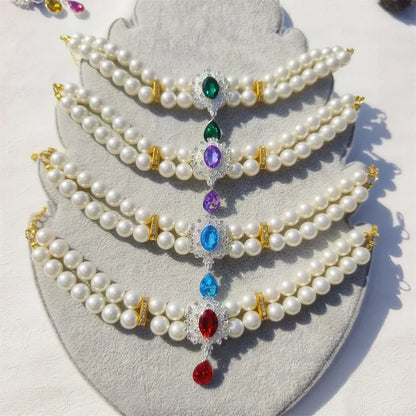 1 collar de perlas de doble capa de lujo para mascotas con colgante de diamante, disfraz de boda, perro, gato, accesorios de joyería de cristal, suministros para mascotas
