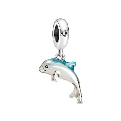 Nuevo colgante de plata 925 compatible con pulsera original, joyas para mujer, serie azul, colgante de pulpo, delfín, búho, camaleón