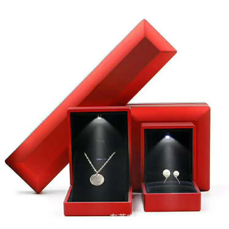 LED Jewelry Ring Box with Light Luxury Crown Earrings Pendant Storage Display Proposal Wedding Gift Box Jewelry Organizer Box