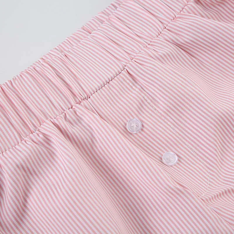 Striped Print Casual Shorts for Women, Elastic Waist Fashion Button Bottoms Streetwear, Chic Basic Y2K Loose Shorts