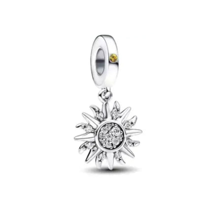 Blue Sparkling Zircon Star Moon Series Charms Beads Fit Original Bracelet Women DIY Pendant Accessories Jewelry 925 Silver Gifts