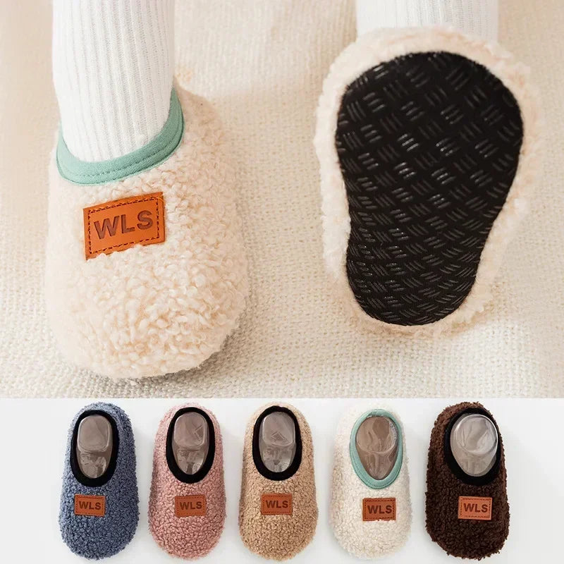 Autumn Winter Warm Baby Slippers, Toddler Plush Floor Sock Shoes, Boys Girls Soft Anti-slip Walking Shoes, Indoor Home Kids Socks