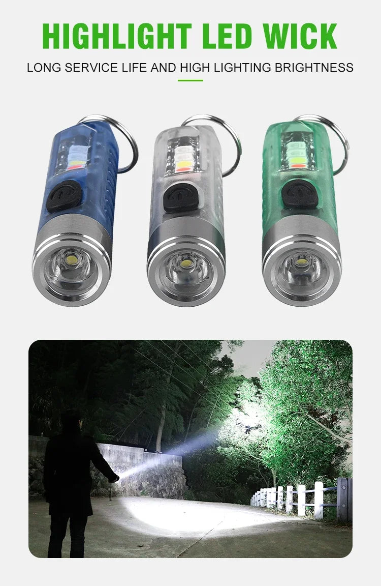 Multi-function Mini EDC LED Flashlight Portable Keychain Light MagneticTorch USB Rechargeable UV Lamp Emergency Camping Lantern