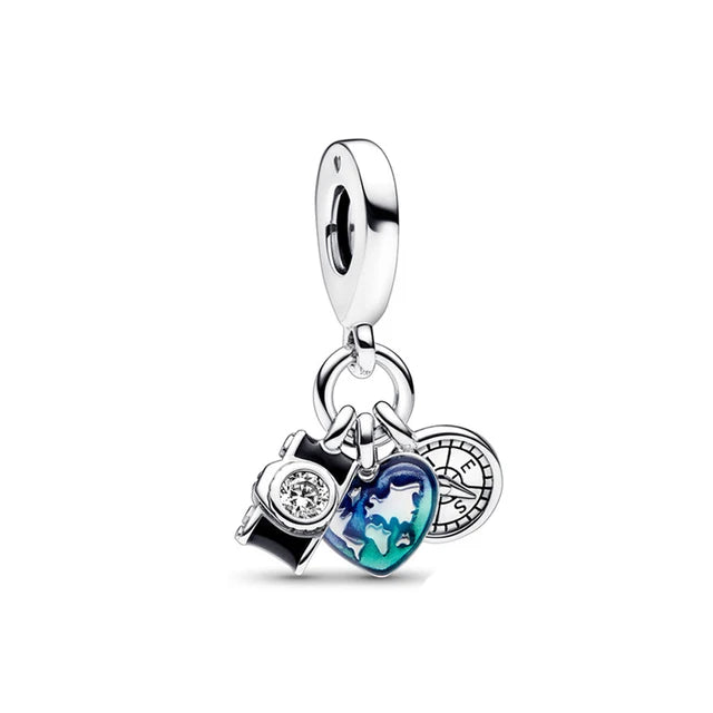 Nuevo colgante de plata 925 compatible con pulsera original, joyas para mujer, serie azul, colgante de pulpo, delfín, búho, camaleón