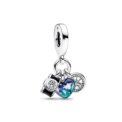 Nuevo colgante de plata 925 compatible con pulsera original, joyas para mujer, serie azul, colgante de pulpo, delfín, búho, camaleón