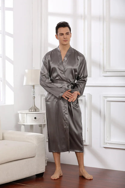 Plus Size 3XL, Men Long Bathrobe Sleepwear, Black Bridegroom Wedding Robe, Spring Summer Sleepwear, Nightwear, Loose Satin Home Wear
