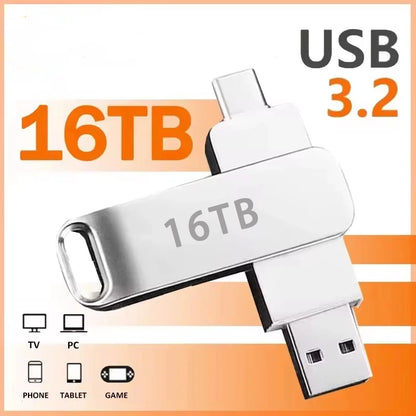 16TB USB 3.2 Flash Drives Super High Speed Transfer Metal Pendrive Memory Card Pendrive Flash Disk Memoria Waterproof StickHot