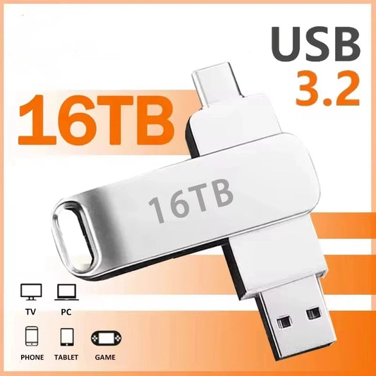 16TB USB 3.2 Flash Drives Super High Speed Transfer Metal Pendrive Memory Card Pendrive Flash Disk Memoria Waterproof StickHot
