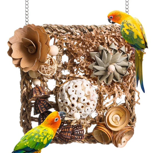 Bird Toys, Parakeet Toys Bird Foraging Toys Grass Mat Climbing Wall For Parakeet, Parrot, Cockatiel, Conure, Lovebird