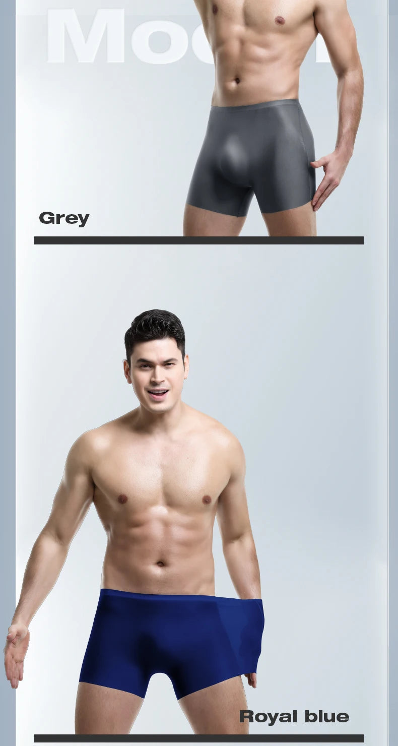 Men's Underwear, Men's 3D Stamping Ice Silk Boxers, Seamless Thin Boxers, Lengthened Sports Summer Shorts