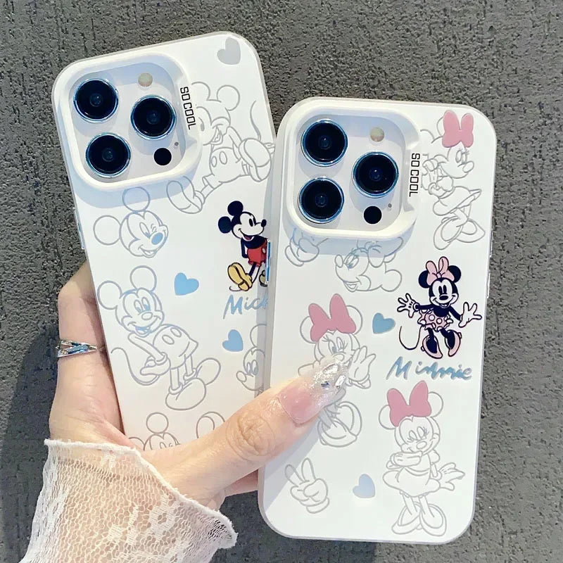 Lovely Mickey Minnie Mouse Cartoon Cute Couple Phone Case For iPhone 16 15 14 13 12 11 Pro Max XR XS Max 7 8 Plus MINI, Y2K Cover