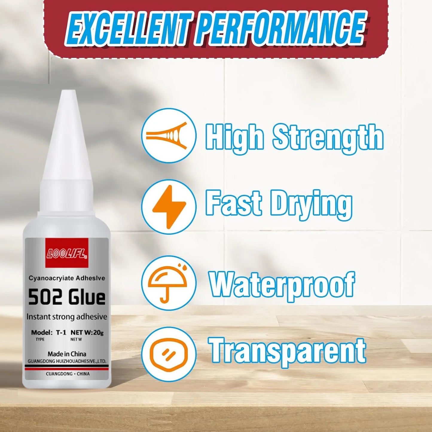 LOOLIFL 502 Super Glue Instant Quick-drying Cyanoacrylate Adhesive Leather Rubber Glass Wood Metal Strong Bond Liquid Glue Tool