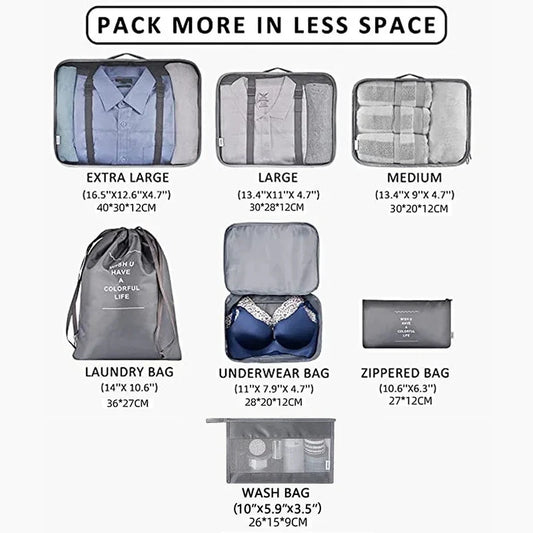 7Pcs, Travel Organizer, Storage Bags, Wardrobe Cube Suitcase Packing Cubes Set Storages, Luggage Clothes Shoe Pouch Folding