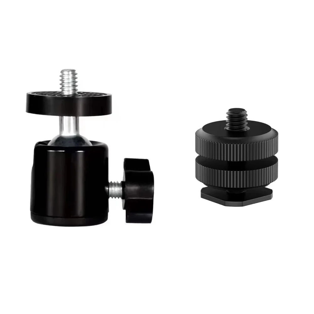 Mini Ball Head 360° Rotating Mount with 1/4" Screw Tripod Swivel Adapter for DSLR Cameras Tripods Monopods Live Streaming Light