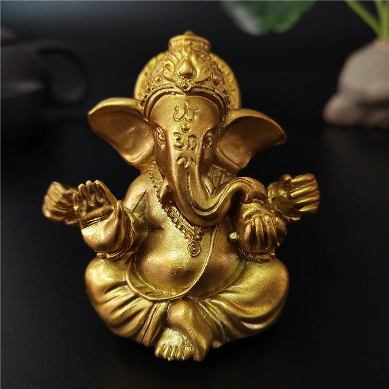 Bronze Color Lord Ganesha Statue, Buddha Ornaments, Elephant Hindu God Sculpture Figurines For Home Office Decoration, Buddha Statues