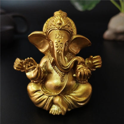 Bronze Color Lord Ganesha Statue, Buddha Ornaments, Elephant Hindu God Sculpture Figurines For Home Office Decoration, Buddha Statues