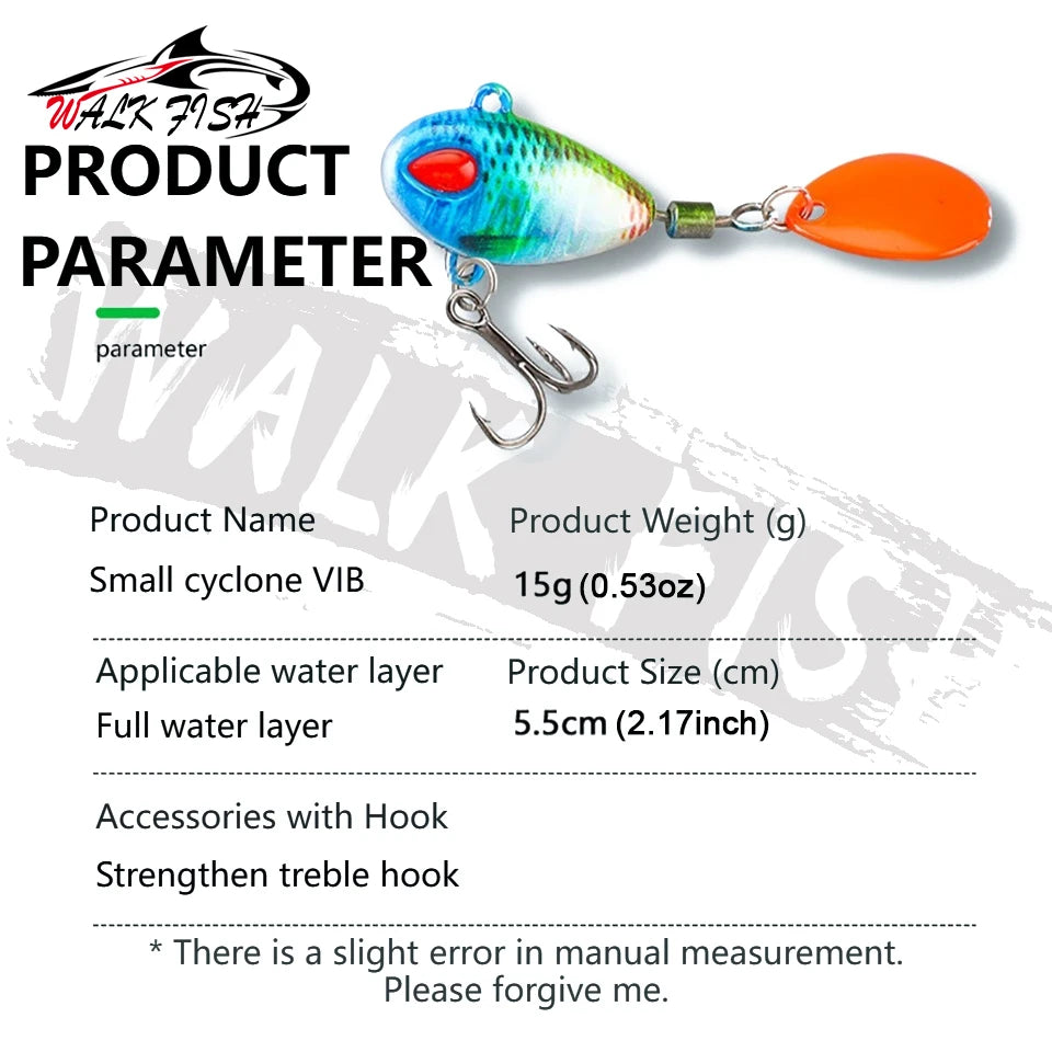 WALK FISH Sinking 3g-21g VIB Lure Spoon Spinner Fishing Bait Wobblers Metal Jig Rotating Sequin Tail Far Casting For Sea Bass