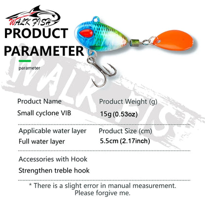 WALK FISH Sinking 3g-21g VIB Lure Spoon Spinner Fishing Bait Wobblers Metal Jig Rotating Sequin Tail Far Casting For Sea Bass