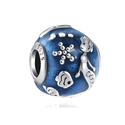 New 925 Sterling Silver Blue series moon Plane Space Beads Astronaut Charm Pendant Fit Original Bracelet Necklace DIY Gift Women