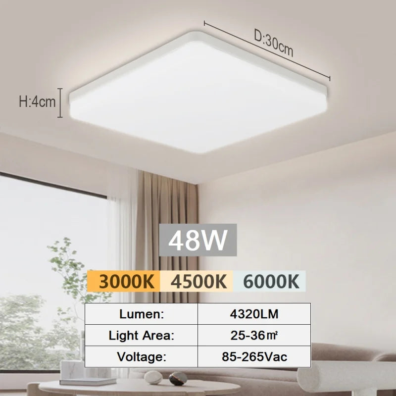 LED Ceiling Lamp 18-48W Flush Mount Fixture 3000K-6000K Daylight Modern Home Lighting for Bedroom Living Room Kitchen Hallway