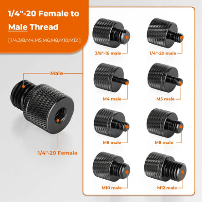 HDRig Universal 1/4"-20 Female to 1/4" 3/8" M4 M5 M6 M8 M10 M12 Male Threaded Screws Mount Adapters Tripod Camera