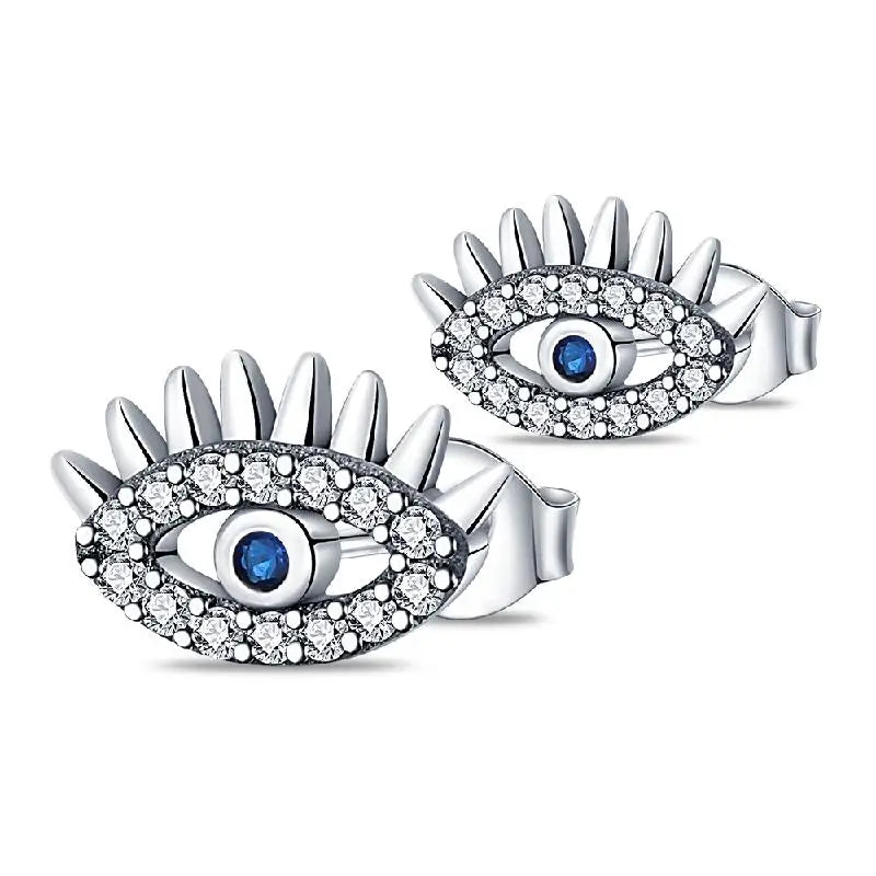 925 Sterling Silver Moon Universe Starry Sky Series Charm Earrings Women Blue Shiny Zircon Daily Wear Jewelry