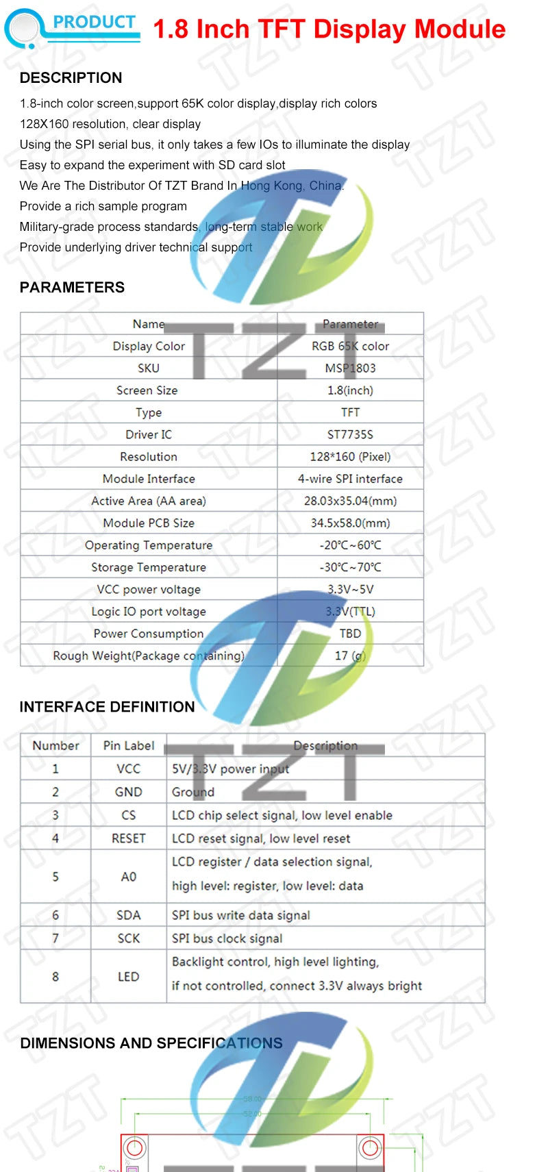 TFT Display, 0.96/1.3/1.44/1.8/2.4/2.8/3.5 Inch TFT Full Color Screen LCD Module, ST7735 ILI9341 Driver Interface SPI for Arduino