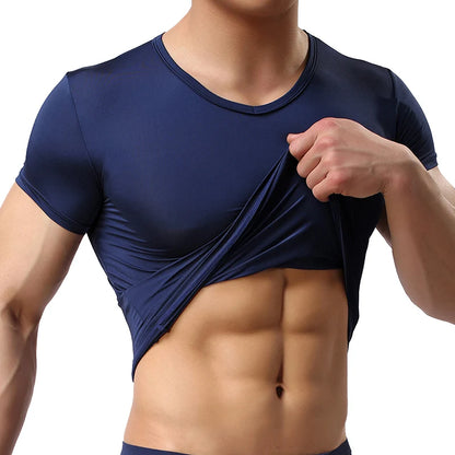Ice Silk T-Shirt for Men Summer Breathable Short Sleeve Tops Men's Quick Dry T-shirt Trainer Slim Tops