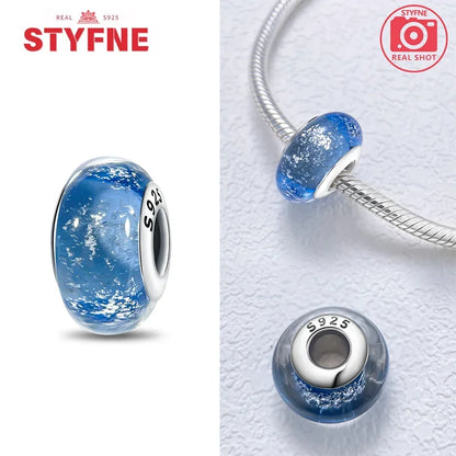 925 Sterling Silver Blue Series Crystal Enamel Murano Charm Bead Fits Original Bracelet for Women DIY Fine Jewelry Gifts
