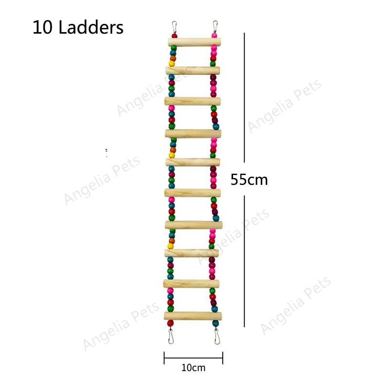 Natural Wood Birds Pets Parrots Ladders Climbing Toy Hanging Colorful Balls Parrot Swing Toys for Conures Parakeets Cockatiels