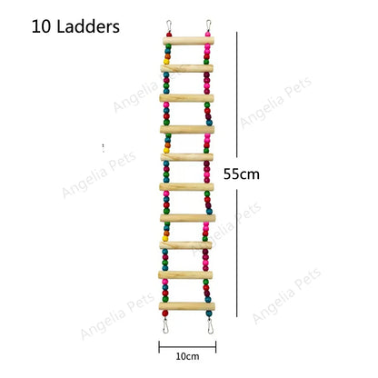 Natural Wood Birds Pets Parrots Ladders Climbing Toy Hanging Colorful Balls Parrot Swing Toys for Conures Parakeets Cockatiels