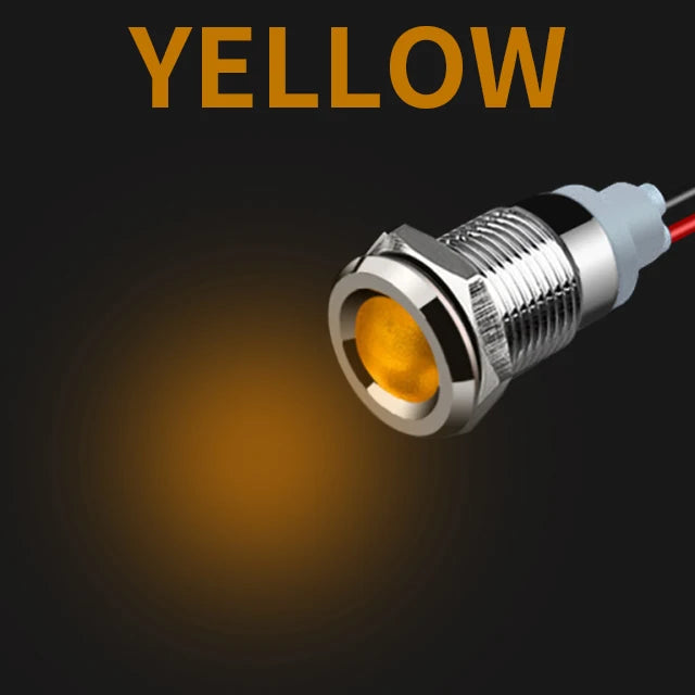 6mm 8mm 10mm 12mm 14mm Metal LED Warning Indicator Light Signal Lamp Pilot Wire 3-6V 12-24V 220V Waterproof IP65 Red Green Blue
