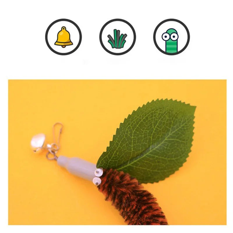 Caterpillar Cat Toy Set, Cat Feather Teaser Wand Toy for Kitten, Cat Dog Plush Worms Interactive Training Playing Stick Pet Toy